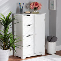 Baxton Studio SR191194-White-Cabinet Baxton Studio Bauer Modern and Contemporary White Finished Wood 4-Drawer Bathroom Storage Cabinet